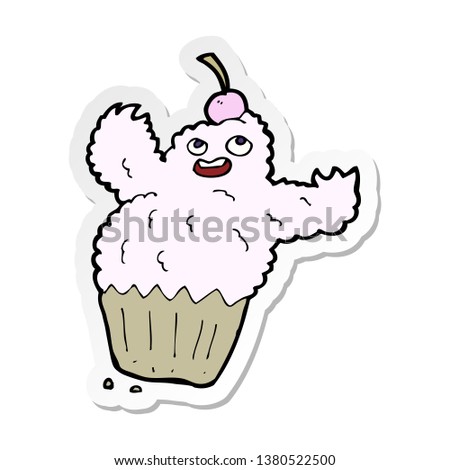 sticker of a cartoon cupcake monster
