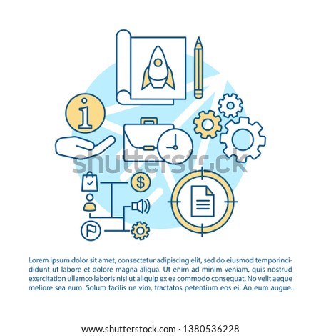 Pilot project article page vector template. Minimum viable product. Brochure, magazine, booklet design element with linear icons and text boxes. Print design. Concept illustrations with text space Royalty-Free Stock Photo #1380536228