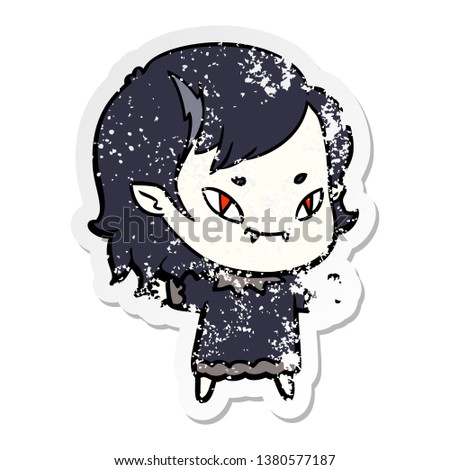 distressed sticker of a cartoon friendly vampire girl