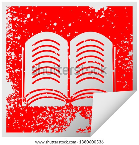 distressed square peeling sticker symbol of a open book