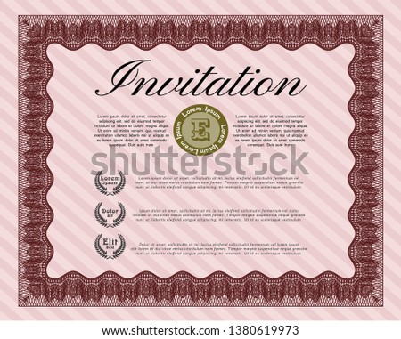 Red Retro vintage invitation. With great quality guilloche pattern. Customizable, Easy to edit and change colors. Good design. 