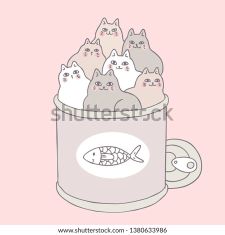 Cartoon cute cats and food can vector.