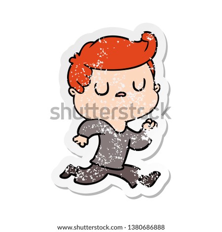 distressed sticker of a cartoon aloof man running