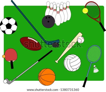 Sports equipment set (isolated, in vector)