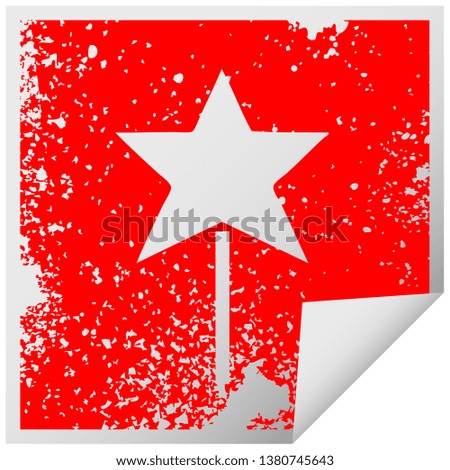 distressed square peeling sticker symbol of a star wand
