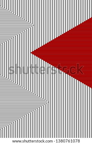 Abstract Red; Black and White Geometric Pattern with Triangles. Contrasty Optical Psychedelic Illusion. Striped Texture of Wall. Vector. 3D Illustration