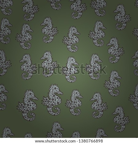 Illustration. Suitable for fabric, paper, packaging. Picture. In simple style. Clip Art. Watercolor. Vector illustration. Seahorse isolated on neutral, brown and green background. Drawn by hand.