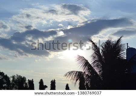 A beautiful day with clouds on the blue sky with silhouette of trees