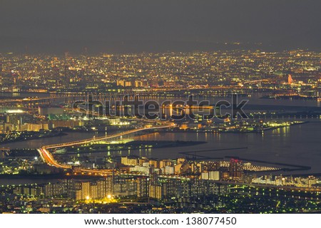 View of Kobe city in night time from Mt. Rokko, Kobe, Japan
