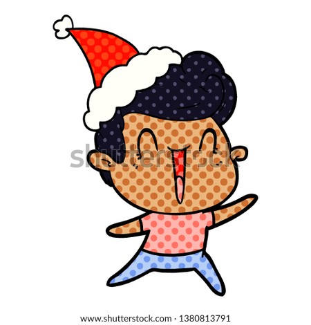 hand drawn comic book style illustration of a excited man wearing santa hat