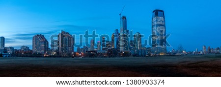 View of New Jersey Skyscrappers from Liberty Park at Night