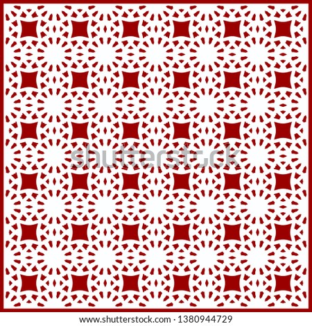 Ethnic pattern vector background red and white color. Seamless square pattern design.