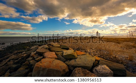Spring evening on Fayerweather Island in Bridgeport, Connecticut, USA. Royalty-Free Stock Photo #1380956513