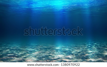 Blue underwater world, very blonde color, lots of sand, bright light at the bottom with sand Royalty-Free Stock Photo #1380970922
