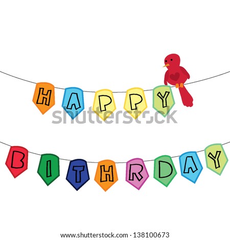 colourful happy birthday banner with a red bird