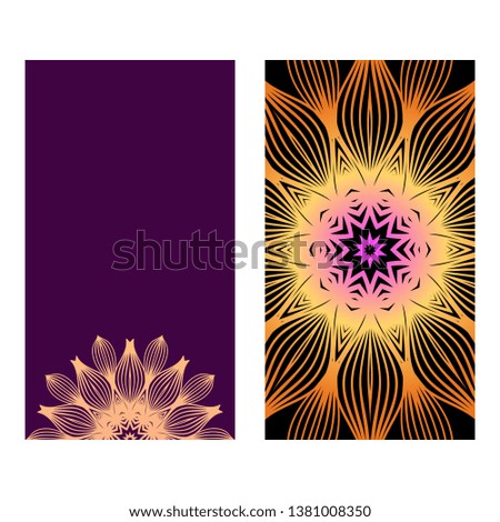 Colorful Henna Mandala Design, For Festiveflyer Background. Vector Illustration. Purple bronze color.