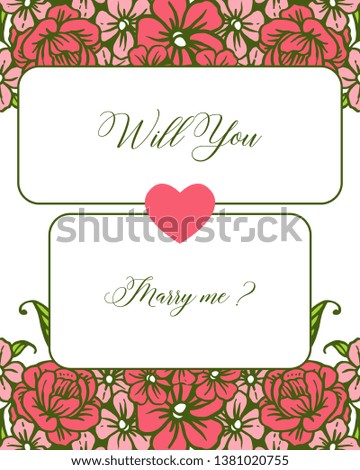 Vector illustration greeting card will you marry me with pink flower frames blooms hand drawn