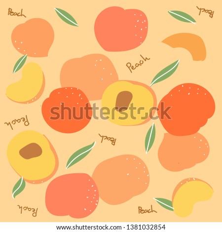 Peach hand drawn seamless pattern. Vegetables and fruit. Organic food illustration. clip art, Kitchen textile, backgrounds vector fill.