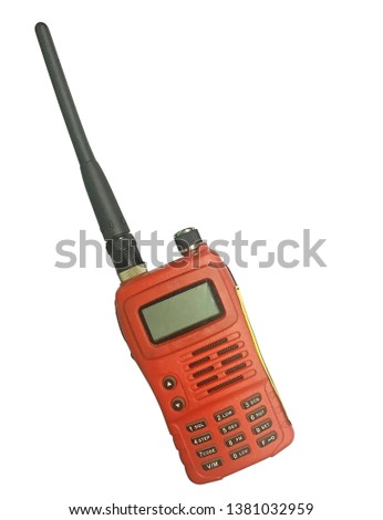 Red portable radio communication device isolated on white background. With clipping path.
