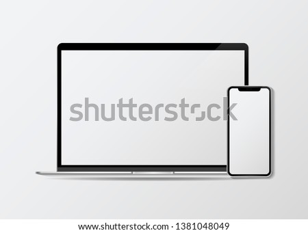 Laptop and a mobile phone mockup Royalty-Free Stock Photo #1381048049