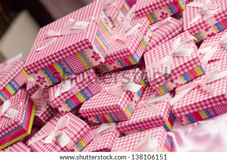 Boxes with presents, christmas, pink. party.
