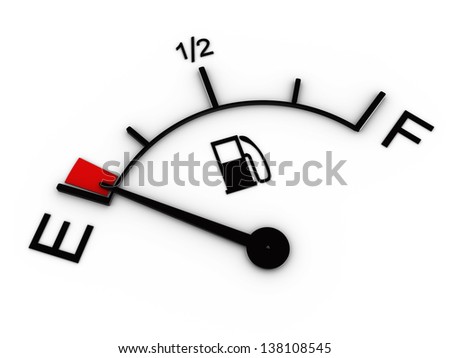 3d illustration of fuel gauge showing low level