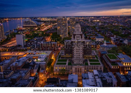 Aerial of City of Philly Sunset 