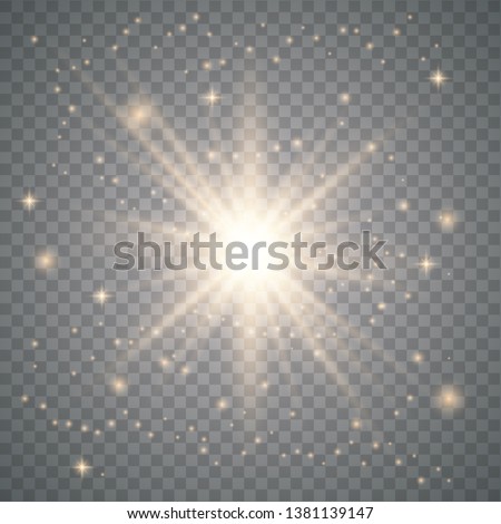 Star burst with sparkles. Light effect. Gold glitter on transparent background. Vector illustration eps10.