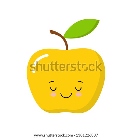 Gold cute kawaii apple icon. Flat illustration of gold apple vector icon for web design
