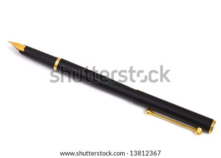 Gold ink pen isolated on white