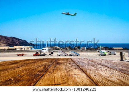 Table background of free space and airport background 