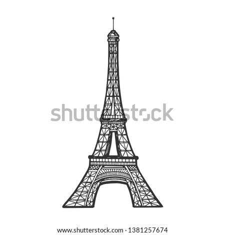 Eiffel tower sketch engraving vector illustration. Scratch board style imitation. Black and white hand drawn image.