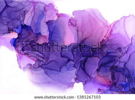 Handmade modern abstract painting with purple and pink. Made with alcohol inks, by using watercolor techniques and rubbing alcohol. Usable as a background or texture.