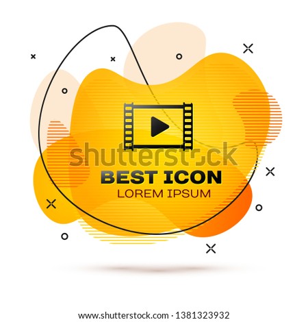 Black Play Video icon isolated on white background. Film strip with play sign. Fluid color banner. Vector Illustration