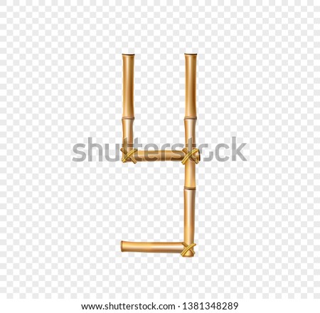 Vector bamboo alphabet. Capital letter Y made of realistic brown dry bamboo poles isolated on transparent background. Abc concept for creating words, text, advertising, message.