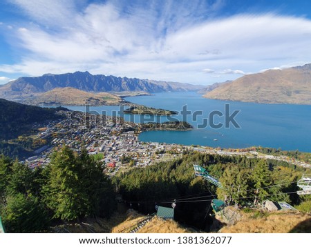 Aerial View of Queenstown and Lake Wakatipu, New Zealand