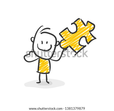 Smiling Business Stick Figure With Puzzle Vector