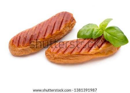 Pork sausage and spice isolated on white background.