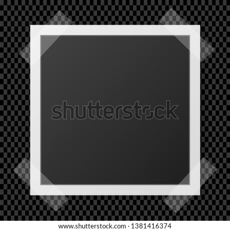Black and white photo frame with shadows isolated on transparent  background. Vector illustration