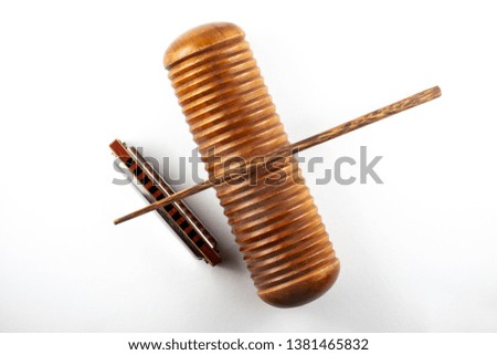 Wooden instruments isolated on white background