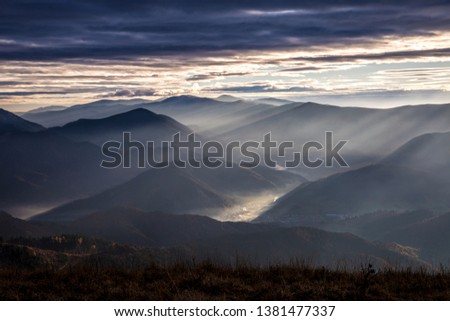 Sunset and long shadows over the  landscape 