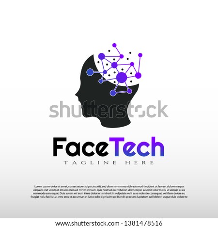 Human face logo with circuit technology concept -vector