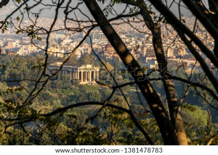 Athens, Greece. Panorama of the Ancient Agora of Athens from the Acropolis, with the Temple of Hephaestus or Hephaestion