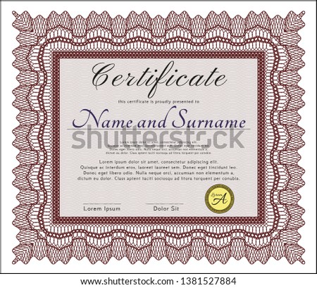 Red Certificate of achievement. Customizable, Easy to edit and change colors. Easy to print. Money Pattern. 