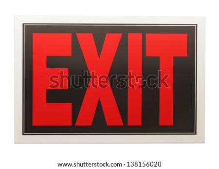 Red and Black Exit Sign Isolated on a White Background.