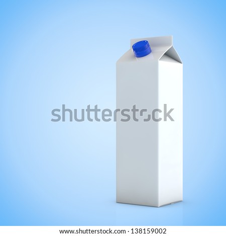 Empty white milk carton package in front of blue background