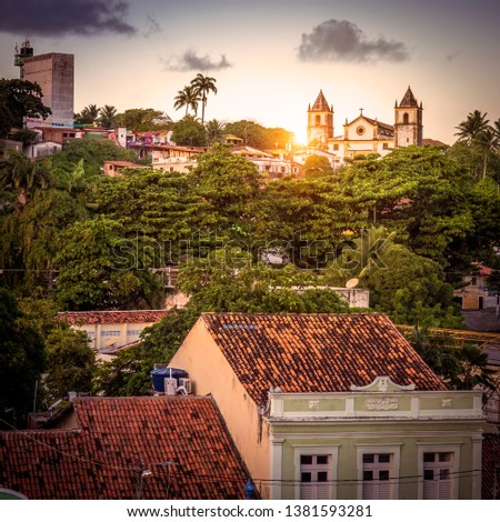 The baroque architecture of Olinda in Pernambuco, Brazil with Catedral da Se church at sunrise.