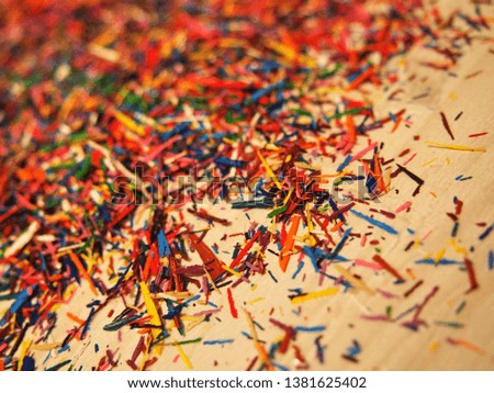 Pencil shavings. Beautiful multi-color chips from colored pencils. 