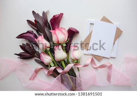 greeting card design. beautiful bouquet and envelope on a white background