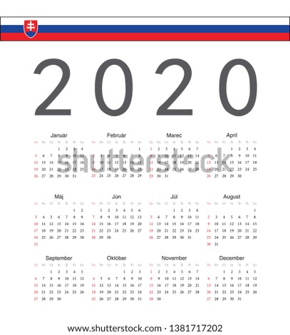 Square Slovak 2020 year vector calendar. Week starts from Sunday.